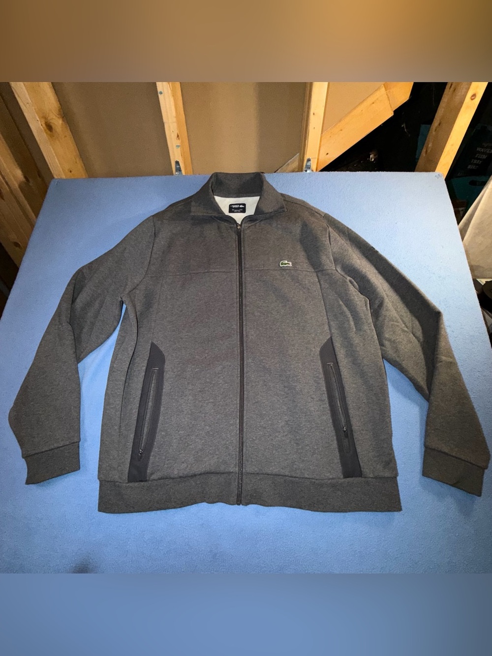 Lacoste Men's Charcoal Gray Full-Zip Jacket with Logo